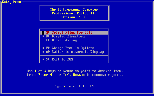IBM Professional Editor II 1.35 - Menu